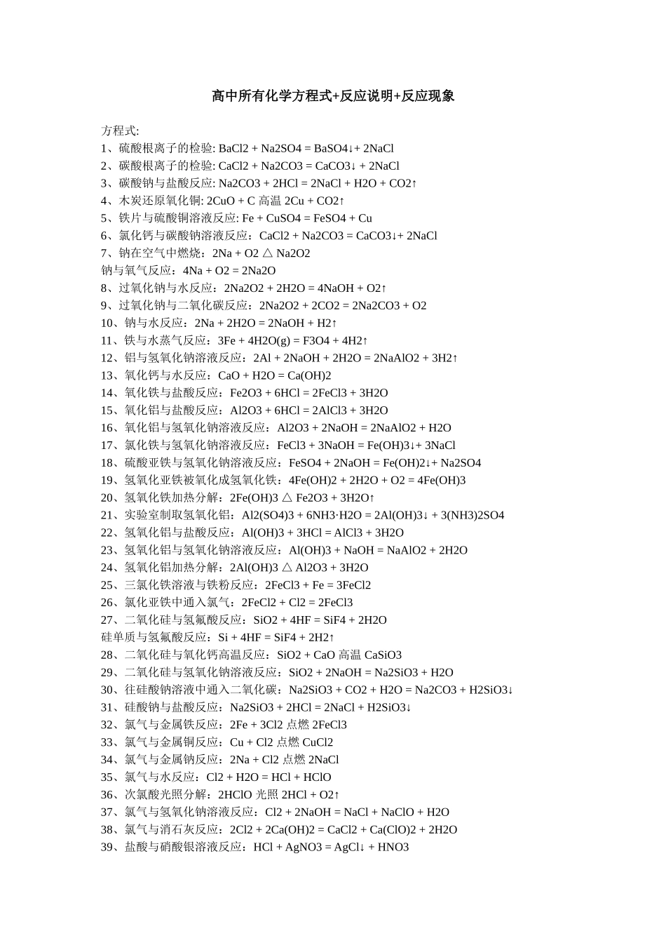 高中常见化学方程式_第1页