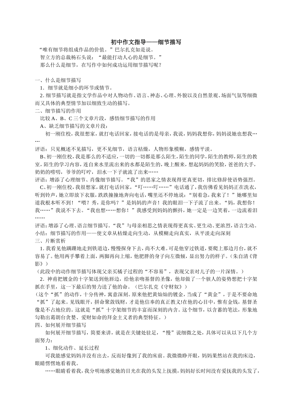 初中作文指导——细节描写_第1页