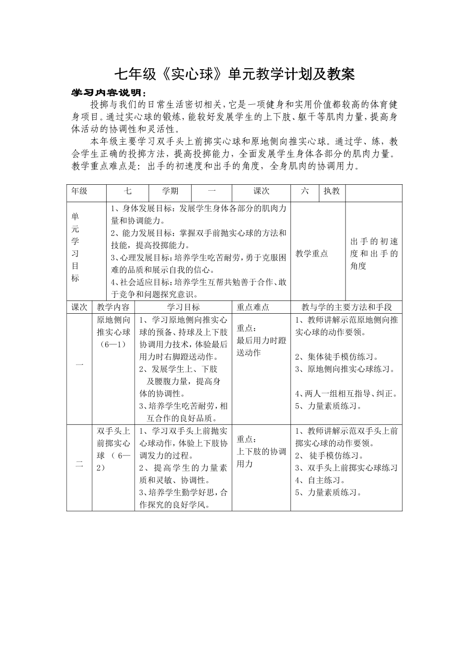 七年级实心球教学计划_第1页