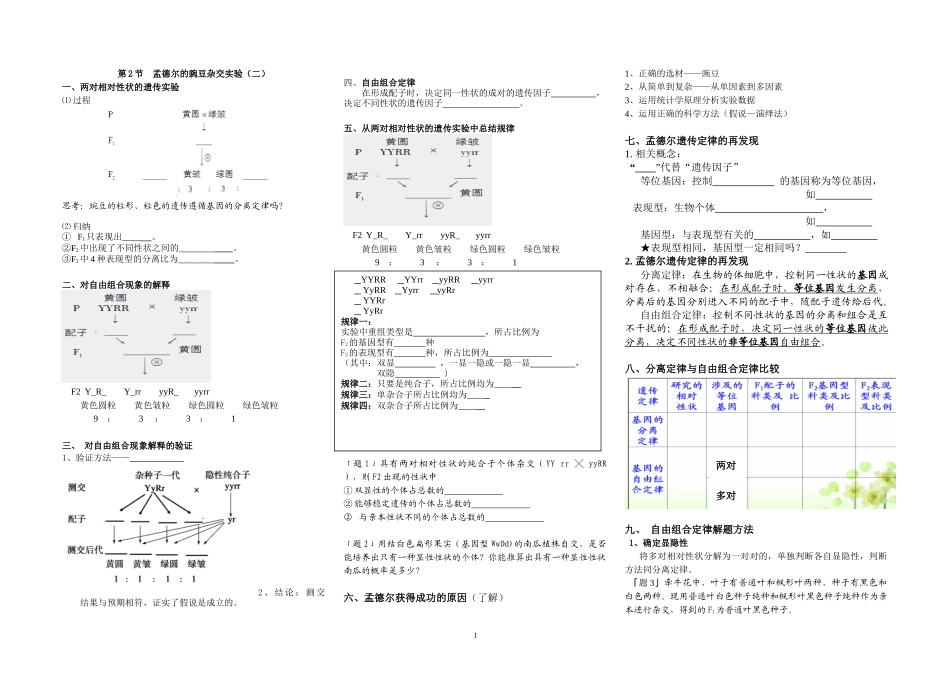 基因的自由组合定律课件辅助学案_第1页