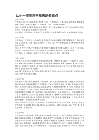 从小一到高三各年级培养重点