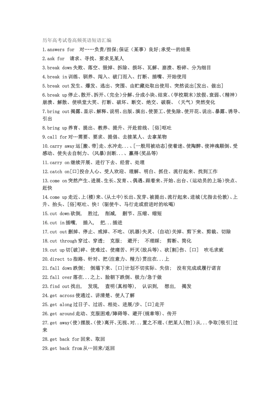 历年高考试卷高频英语短语汇编_第1页