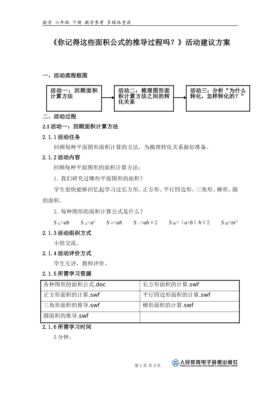 《你记得这些面积公式的推导过程吗？》活动建议方案_第1页