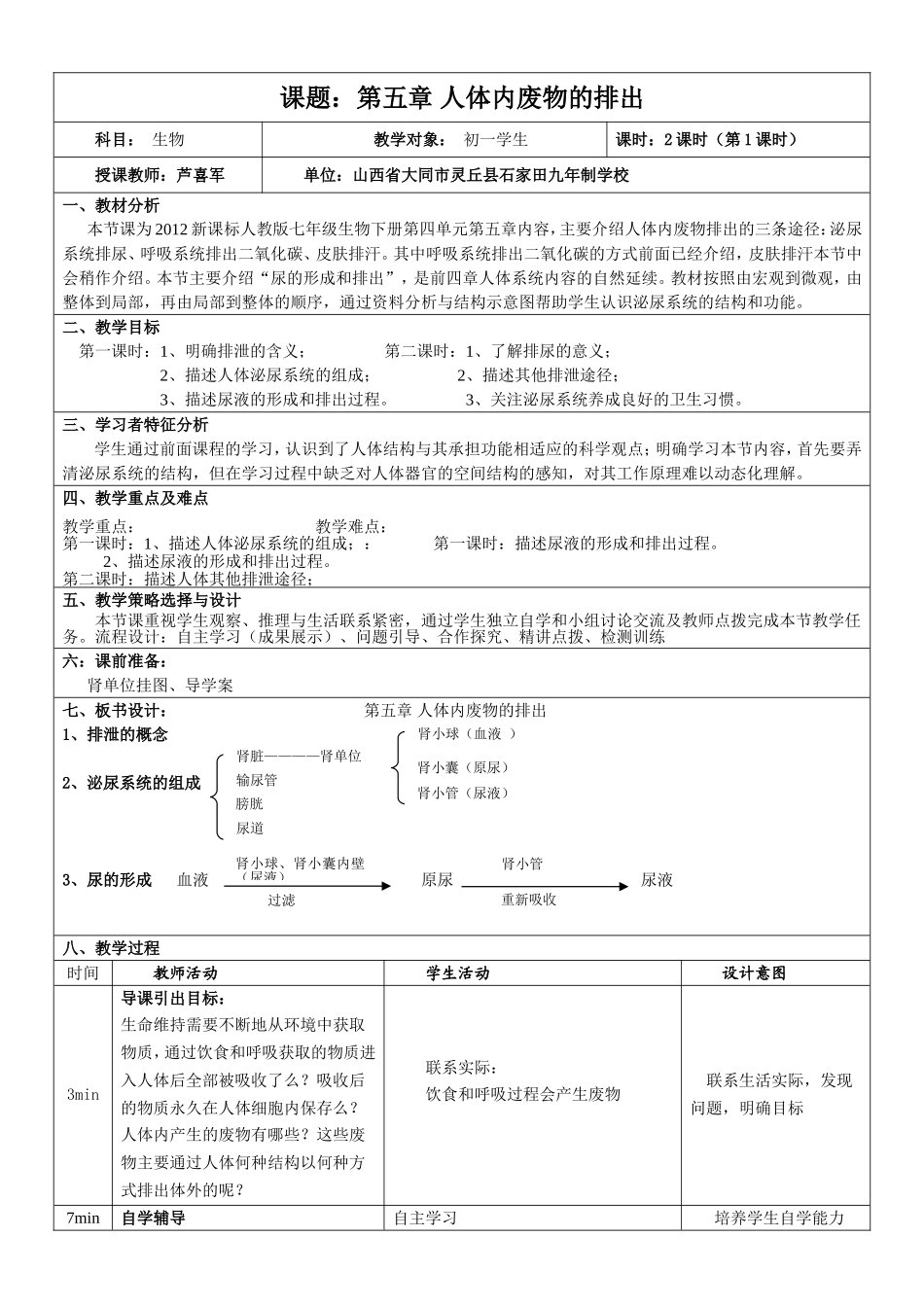 人体内废物的排出教案_第1页