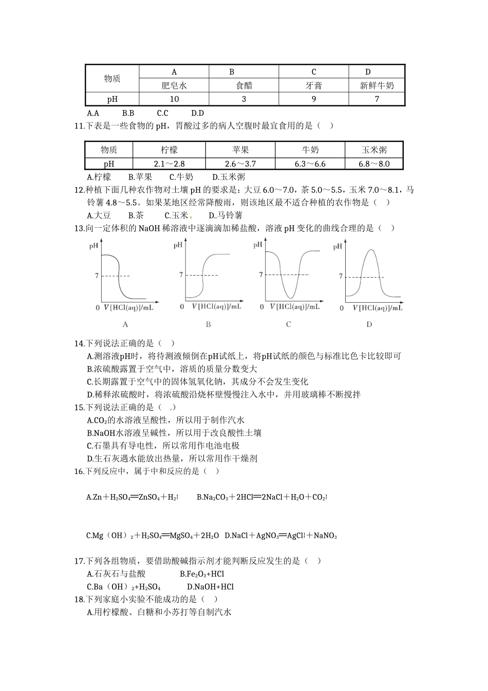 第十单元酸和碱检测题_第2页