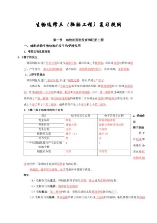 生物选修三（胚胎工程）复习提纲