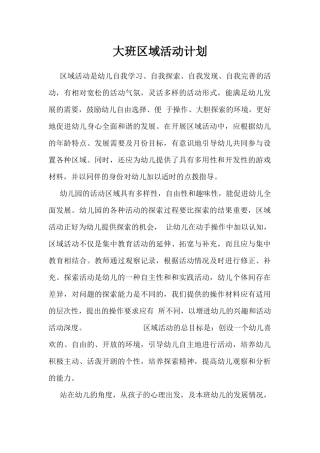 大班区域活动计划
