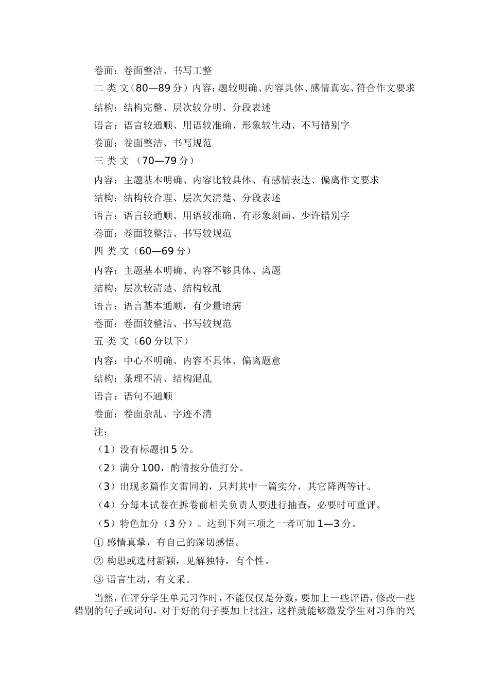 小学单元作文和试卷作文评分标准_第2页