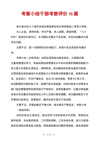 考察小结 干部考察评价16篇