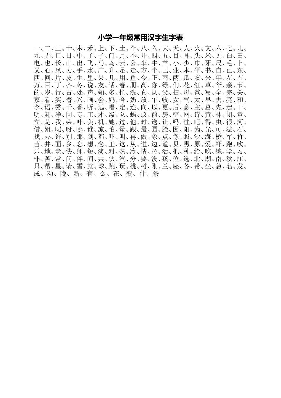 小学一年级常用汉字生字表_第1页