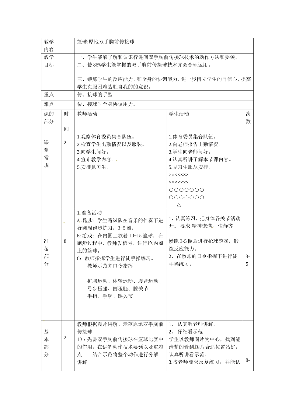 《篮球原地双手胸前传接球》教案_第1页