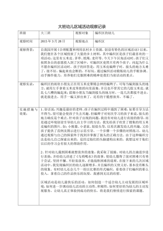大班幼儿区域活动观察记录
