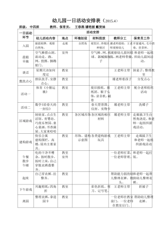 中四班一日活动调研安排表