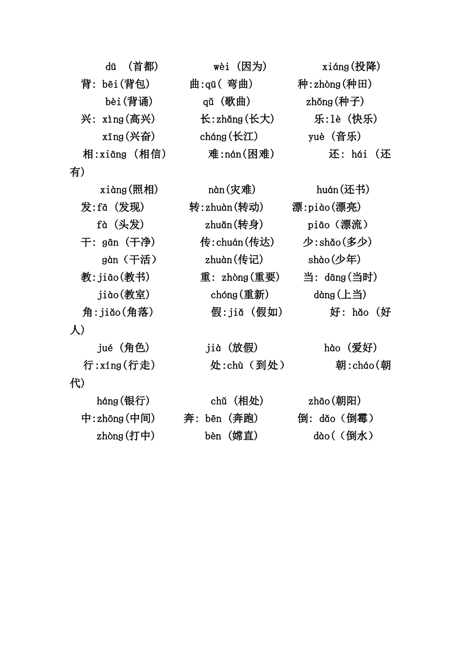 人教版二年级语文上册同音字、形近字、多音字归类复习_第3页