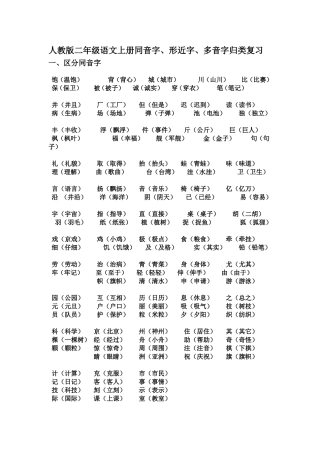 人教版二年级语文上册同音字、形近字、多音字归类复习