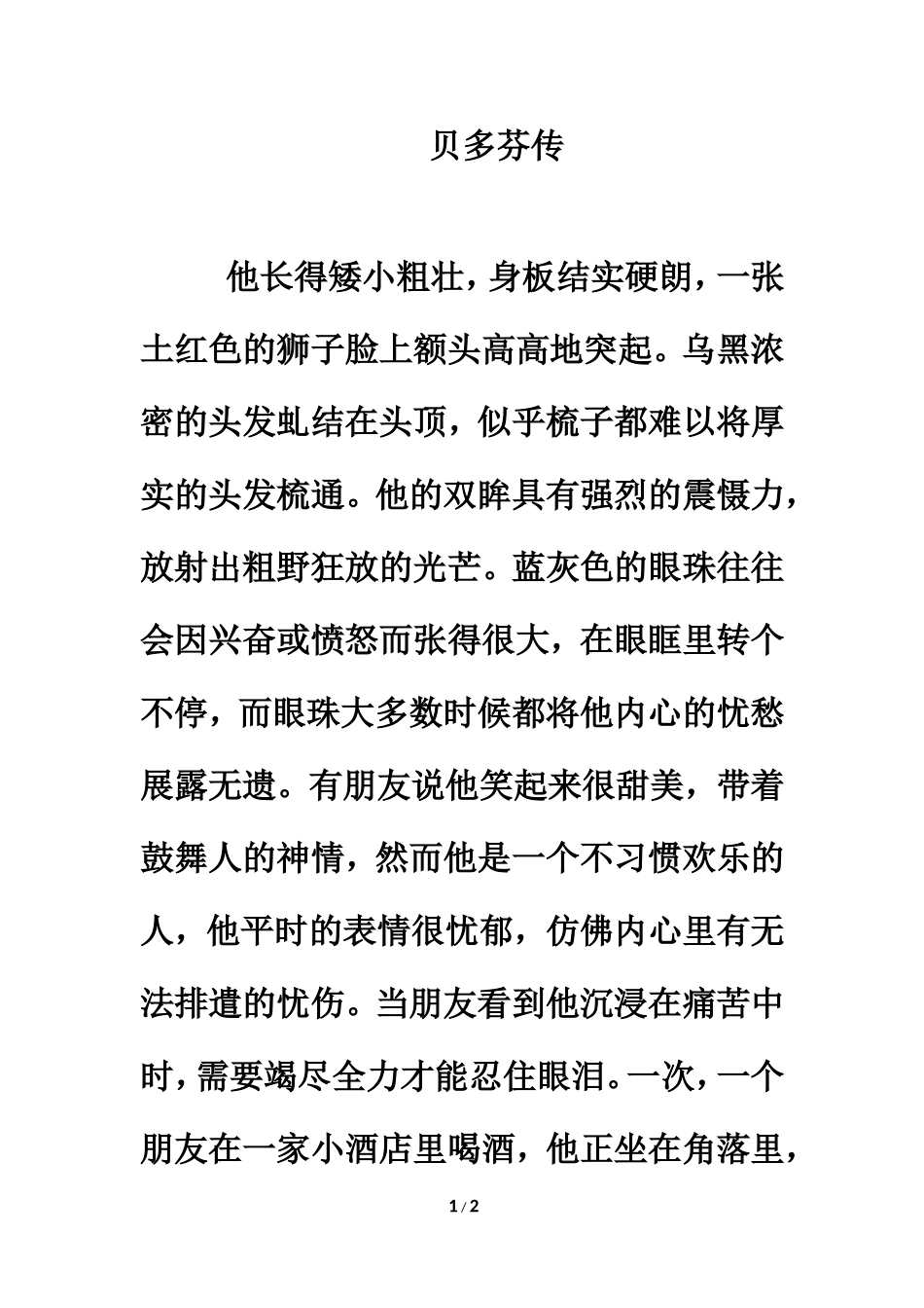 肖像描写文章：贝多芬传_第1页