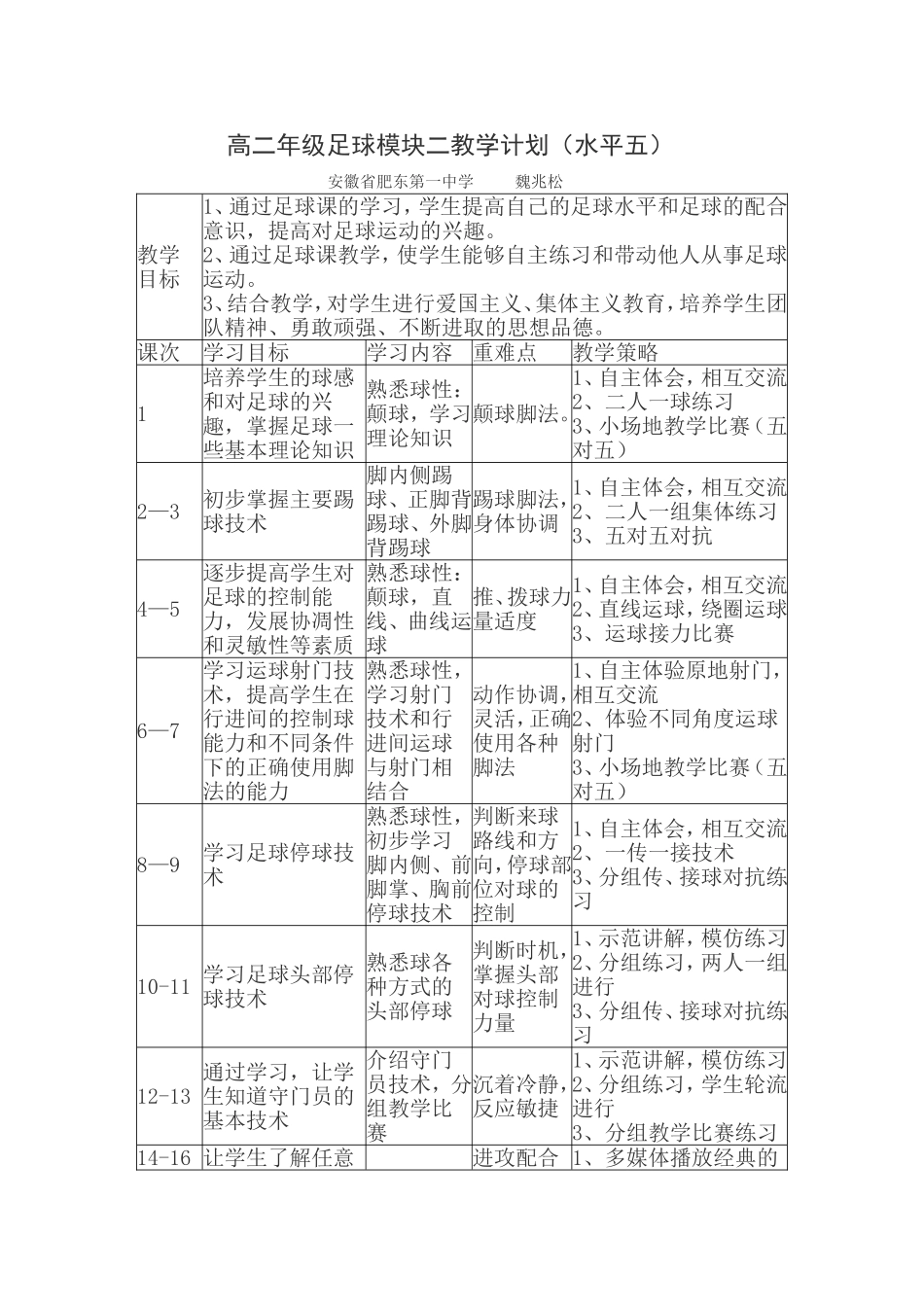 高二年级足球模块二教学计划_第1页