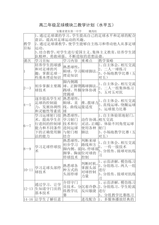 高二年级足球模块二教学计划