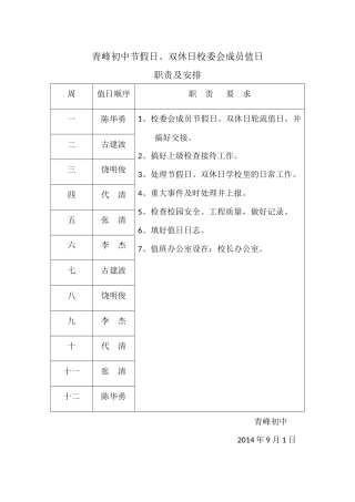 假日值日安排