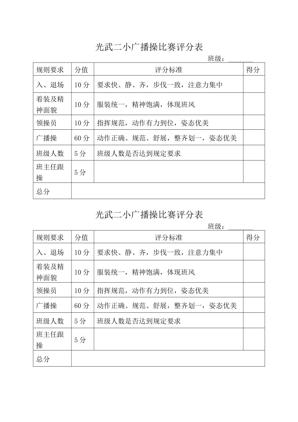 小学广播操比赛方案、评分表、总结_第3页