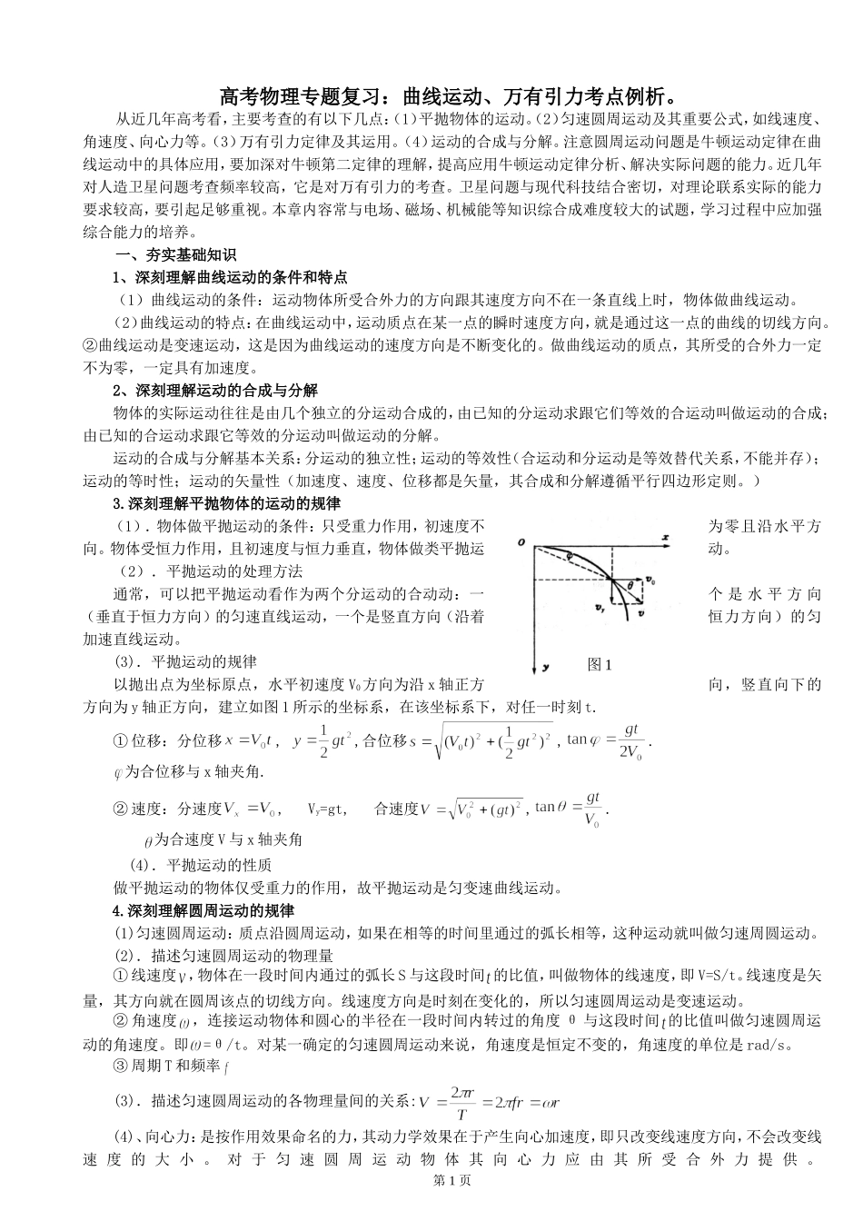 高考物理专题复习：曲线运动、万有引力_第1页