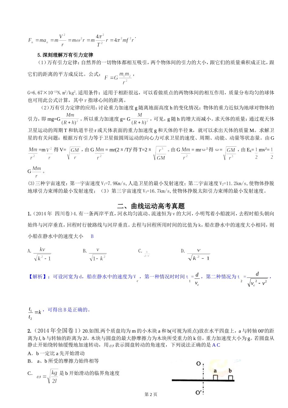 高考物理专题复习：曲线运动、万有引力_第2页