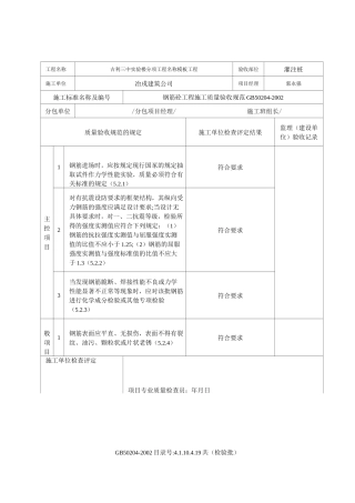 钢筋原材料检验批质量验收记录