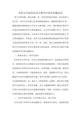 农村小学如何在语文教学中培养问题意识