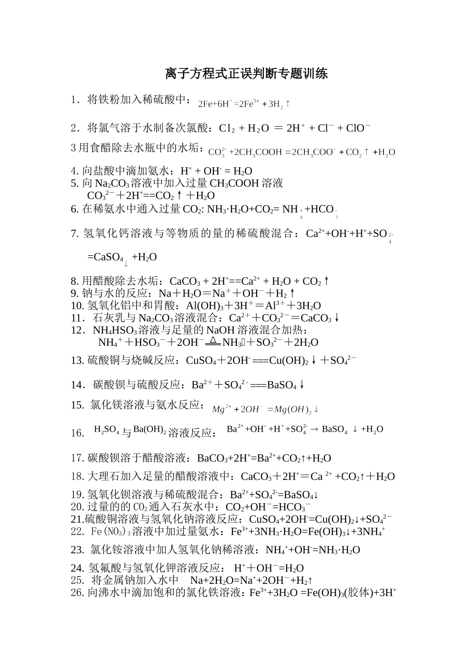 高一离子方程式正误判断专题训练_第1页