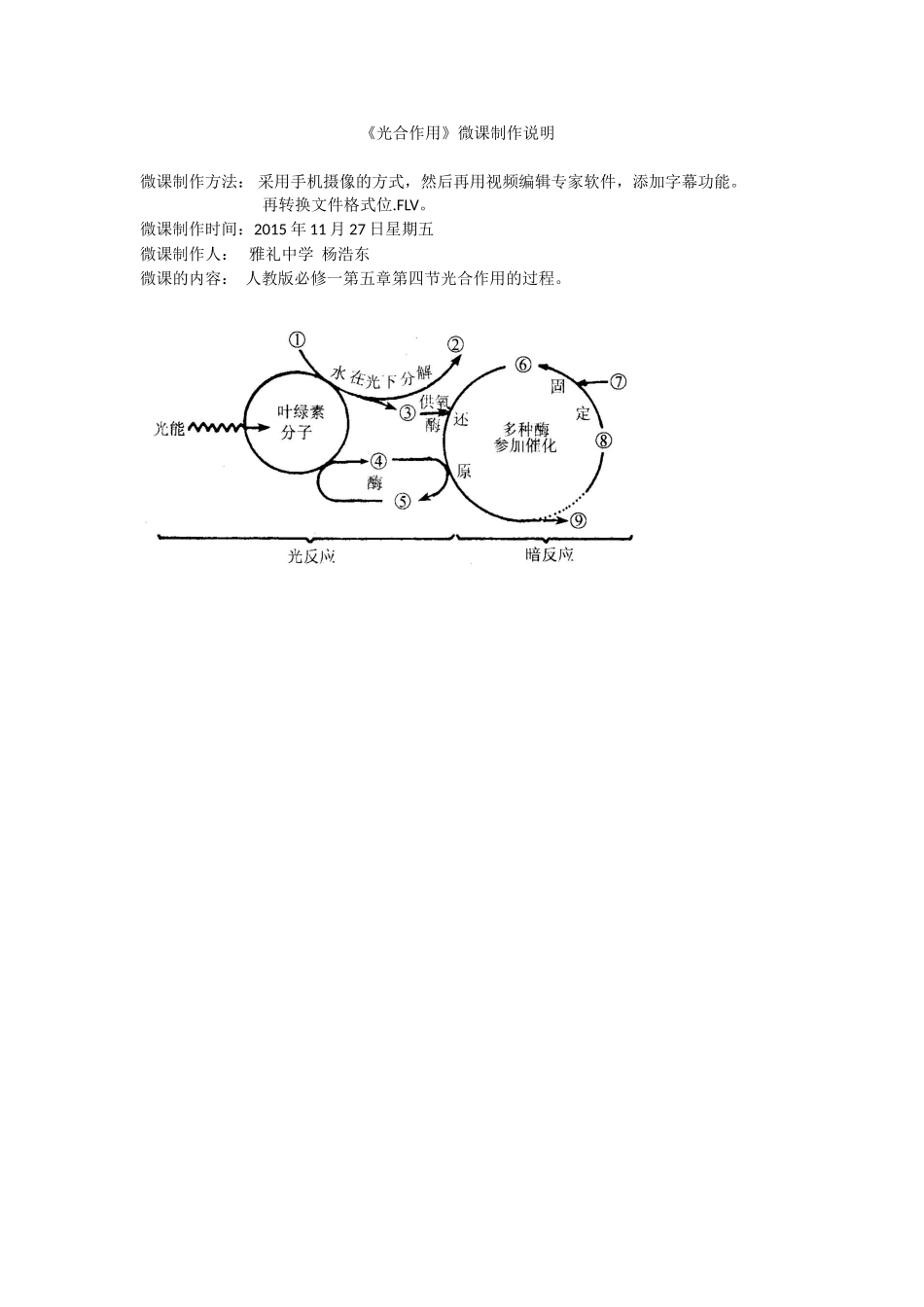雅礼中学+生物+杨浩东+光合作用微课说明_第1页