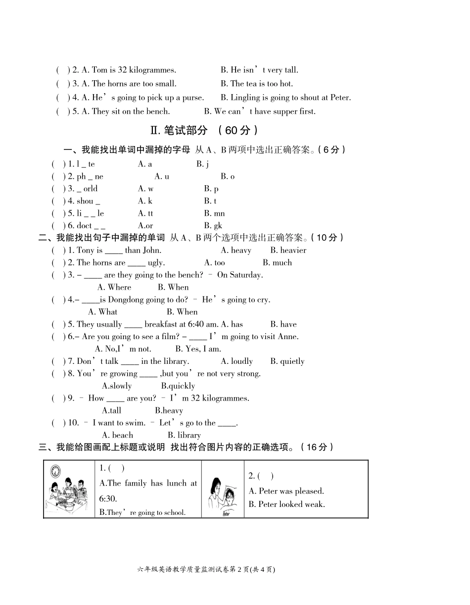 湘少版六年级英语下册期末试卷_第2页