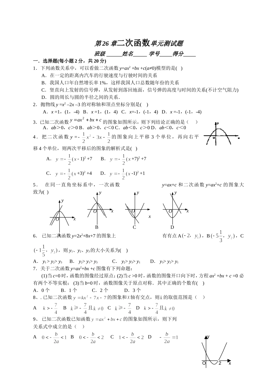 二次函数测试_第1页