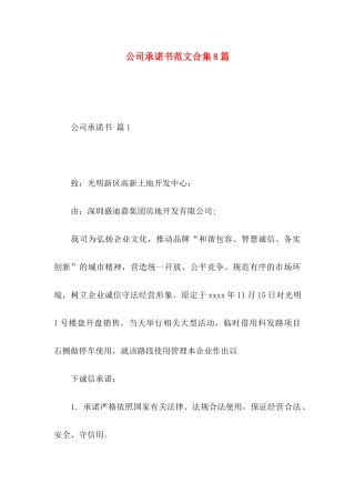 公司承诺书范文合集8篇
