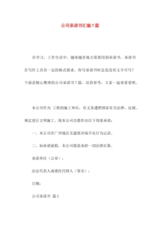 公司承诺书汇编7篇