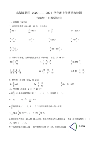 【人教版】东湖高新区六年级上册数学期末考试卷