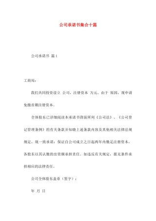公司承诺书集合十篇