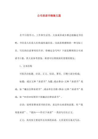 公司承诺书锦集五篇