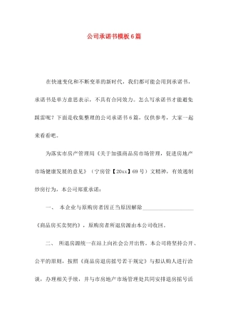 公司承诺书模板6篇