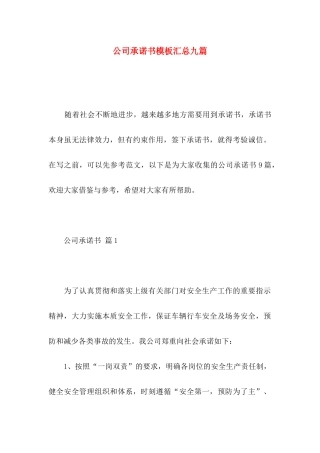 公司承诺书模板汇总九篇