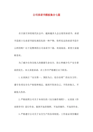公司承诺书模板集合七篇