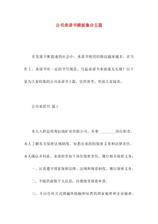 公司承诺书模板集合五篇