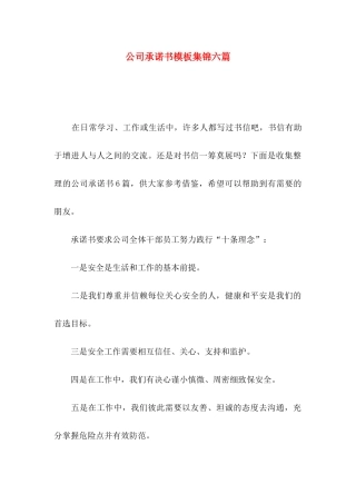 公司承诺书模板集锦六篇