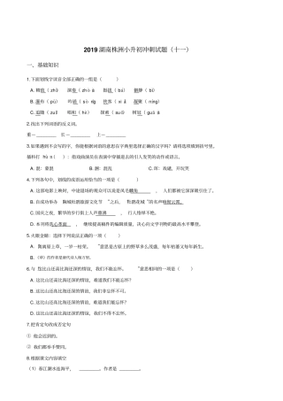 【人教课标版】六年级下册语文试题-2019湖南株洲小升初冲刺试题十一含答案
