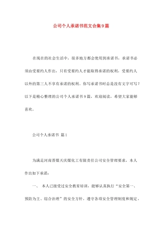 公司个人承诺书范文合集9篇