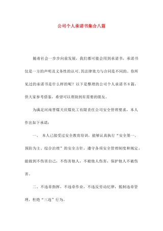 公司个人承诺书集合八篇