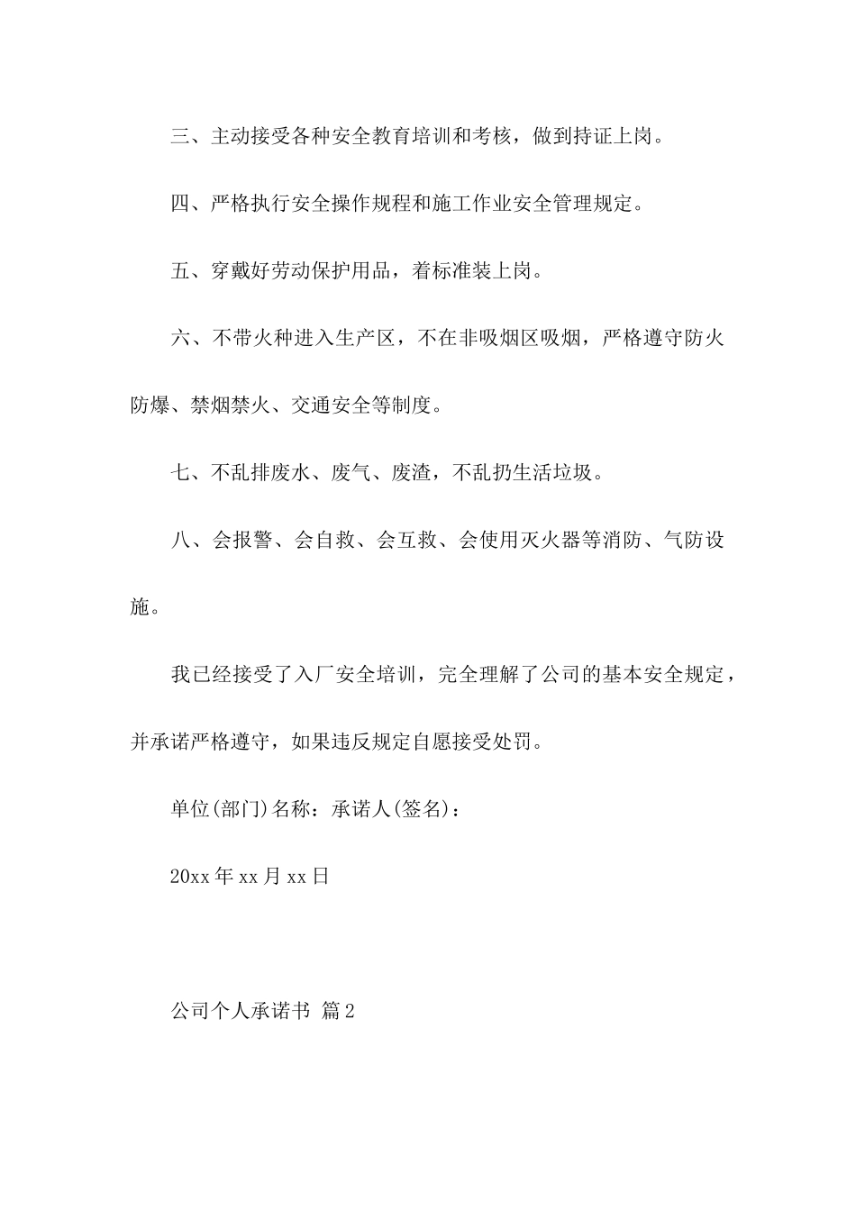 公司个人承诺书模板合集4篇_第2页
