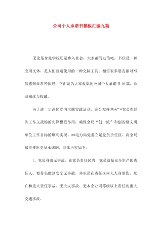 公司个人承诺书模板汇编九篇