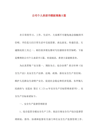 公司个人承诺书模板锦集5篇