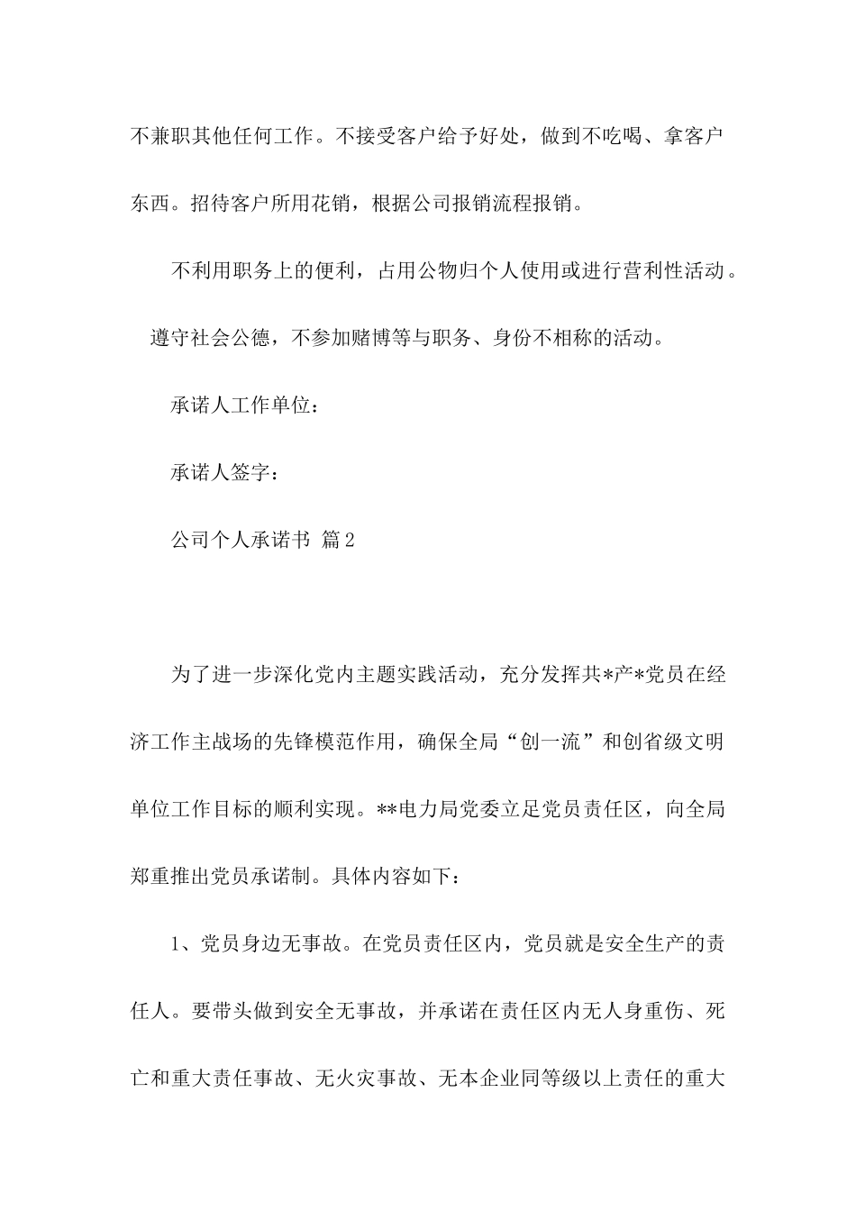 公司个人承诺书模板锦集七篇_第2页