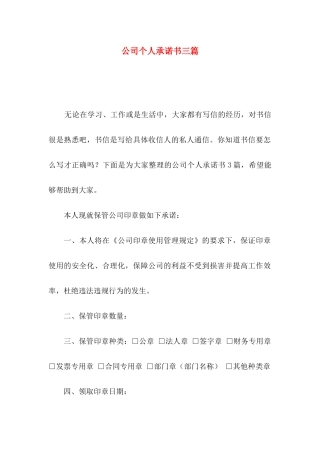 公司个人承诺书三篇